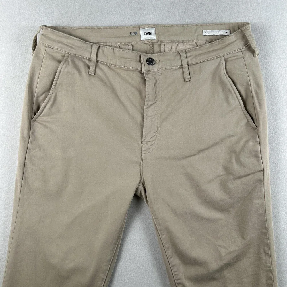 Edwin Pants Mens 34x30 Beige Otis Chino Stretch Canvas Khakis Flat Front USA